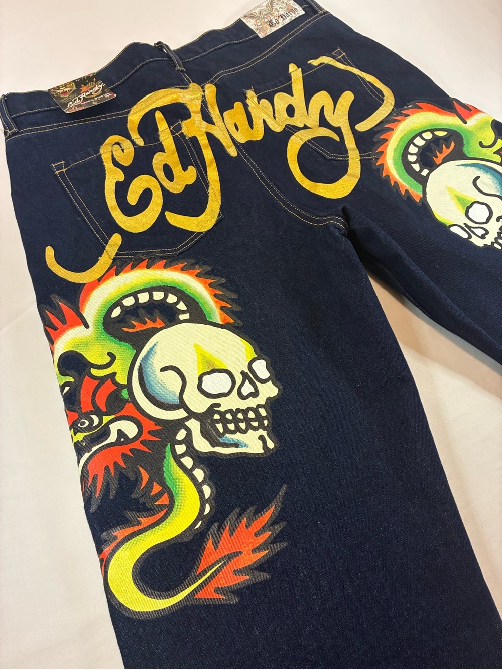 Ed Hardy Black Jeans with Yellow Script and Multicolor Skull - Picture 8 of 11